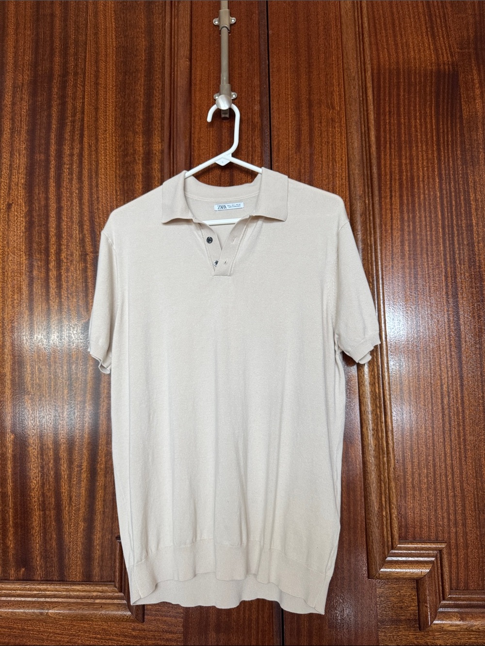 Zara Neutral Beige Short-Sleeve Polo